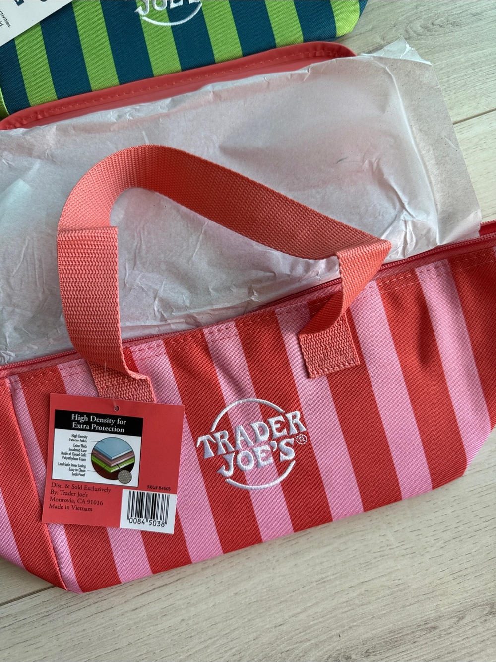 Trader Joe's Pink & Red Striped Tote Bag